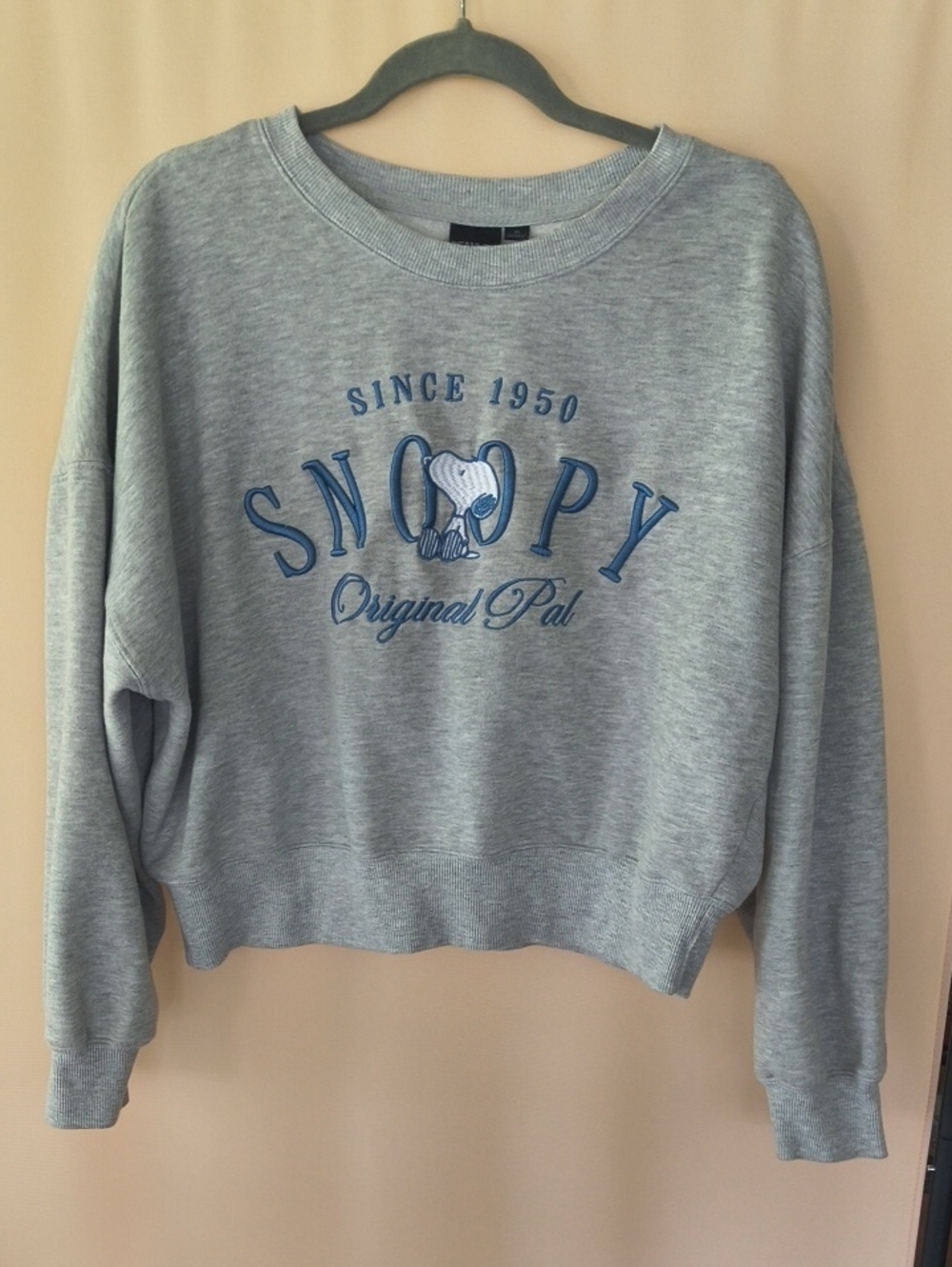 Peanuts Gray Snoopy 'Original Pal' Cropped Crewneck Sweatshirt Size XL
